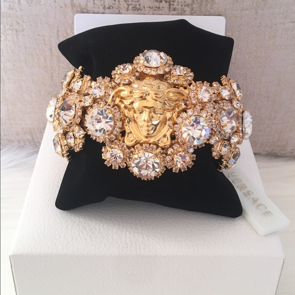 Versace Blooming Medusa Gold Crystal Cuff Bracelet - Picture 2 of 8